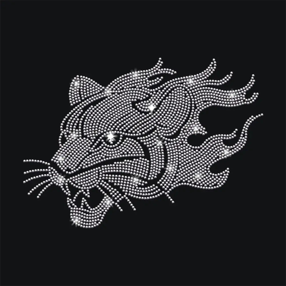 Leopard Head Rhinestone Iron-On Patch – 11.7x8.3" Bling Decal Iron-On Rhinestone Patch Axl AECH04-15344