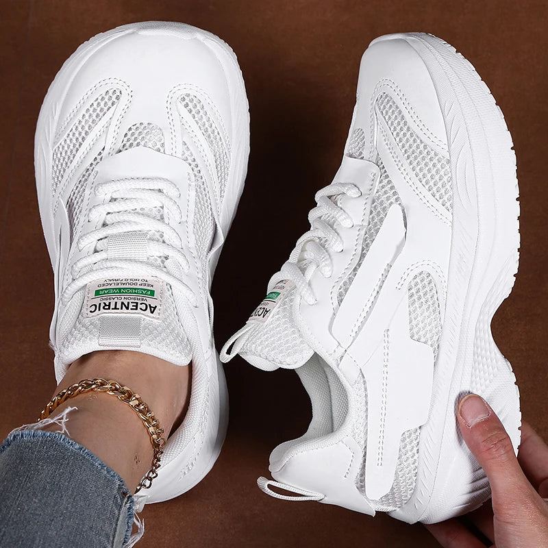 Women's Mesh Platform Sneakers – Breathable Lightweight Lace-Up Platform Sneakers Axl