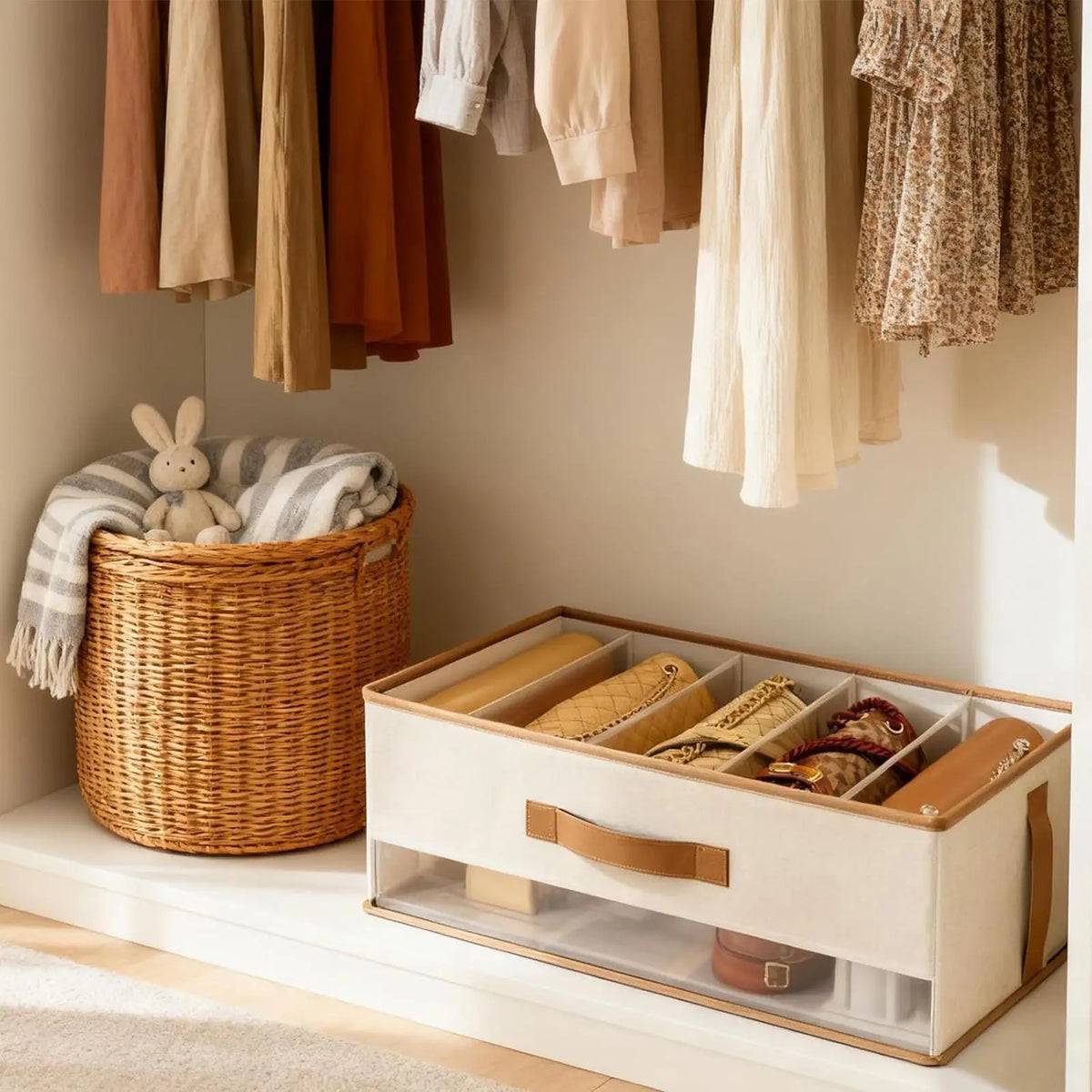Foldable Closet Purse Organizer – 5-Compartment Wardrobe Bin Closet Organizer Bin Axl