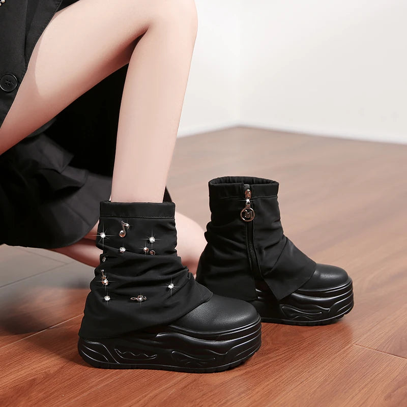 Women's Platform Punk Gothic Ankle Boots | Zip-Up Moto Boots Platform Ankle Boots Axl
