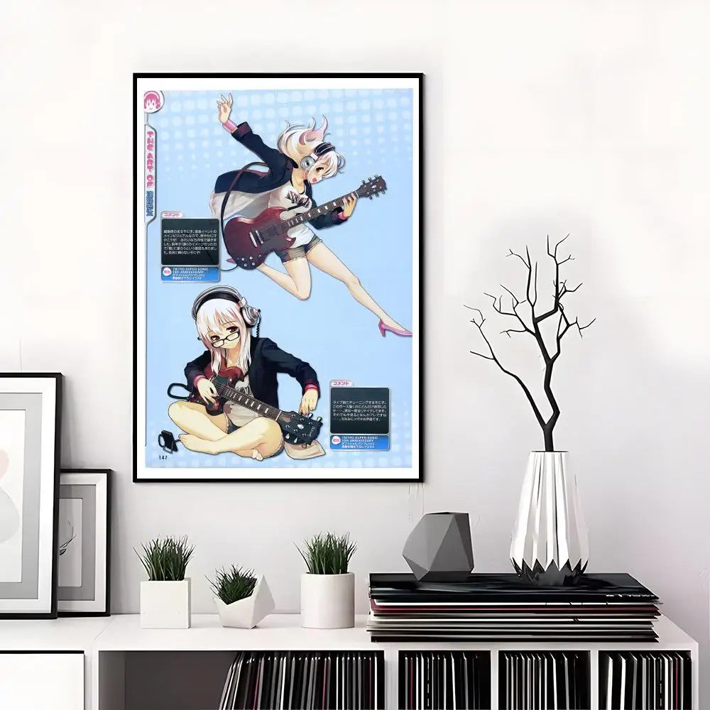 Super Sonico Anime Poster – HD Waterproof Wall Sticker Decor Anime Wall Poster Axl White15 50X70cmNoframe