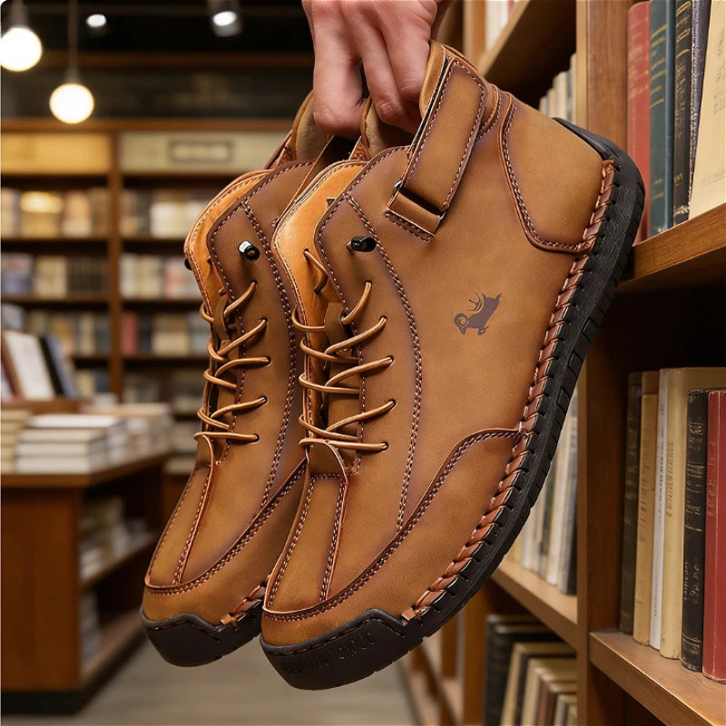 ZULIWAGN Men's Vintage Leather Lace-Up Casual Shoes | Non-Slip Men's Casual Shoes Axl Brown 38