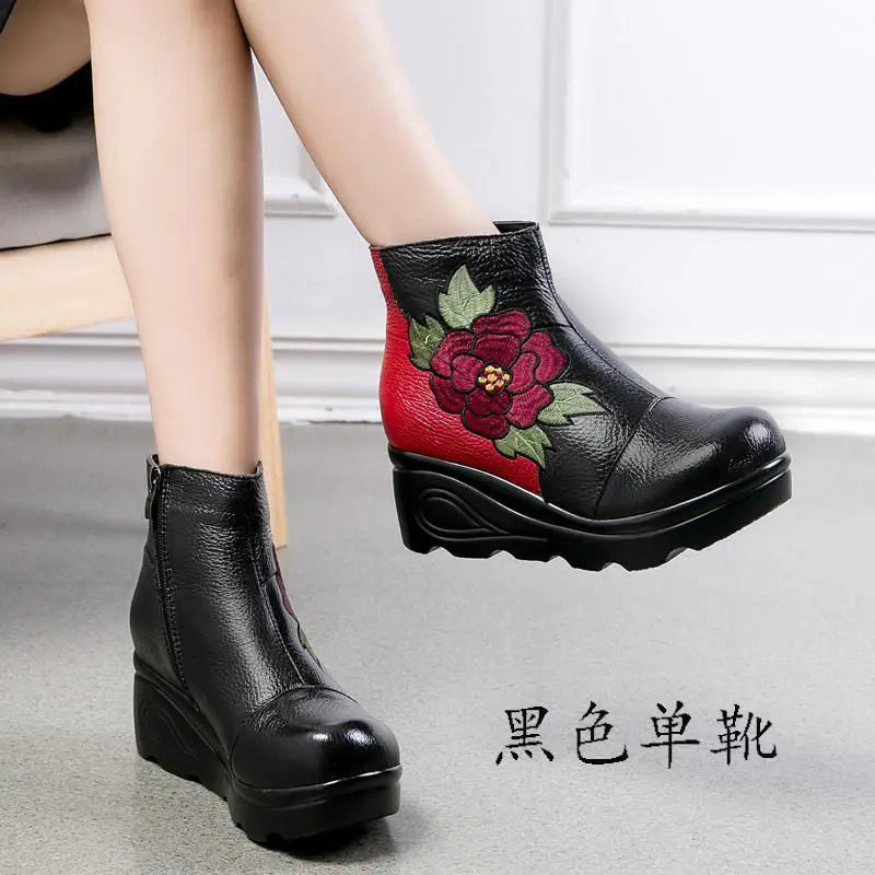 Lorilury Women's Embroidery Wedge Ankle Boots – Fur Lined Winter Women's Ankle Boots Axl Black (no plush) 36
