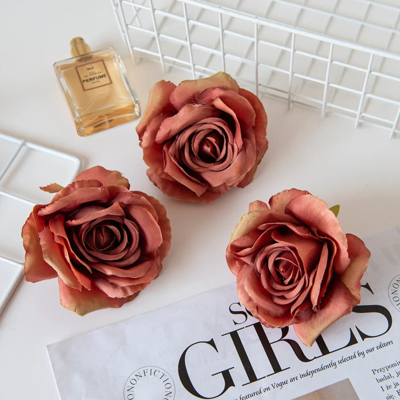 Silk Rose Artificial Flower Heads 10/20Pcs – Wedding & DIY Artificial Silk Flowers Axl Chocolate 10 Pieces