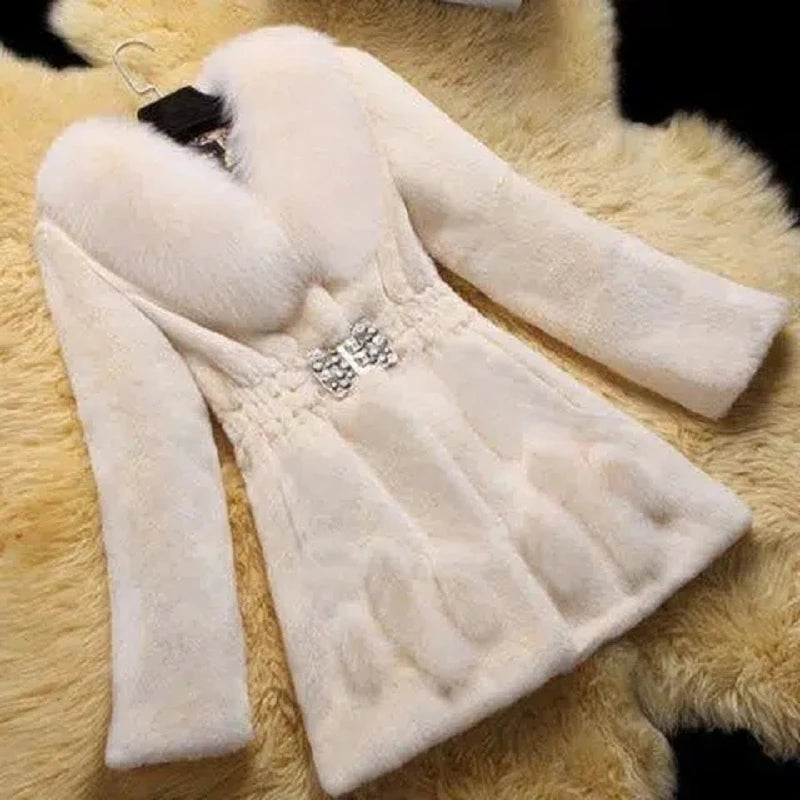 Women's Faux Fur Coat – Mid-Length Slim Winter Overcoat Faux Fur Coat Axl White 4XL