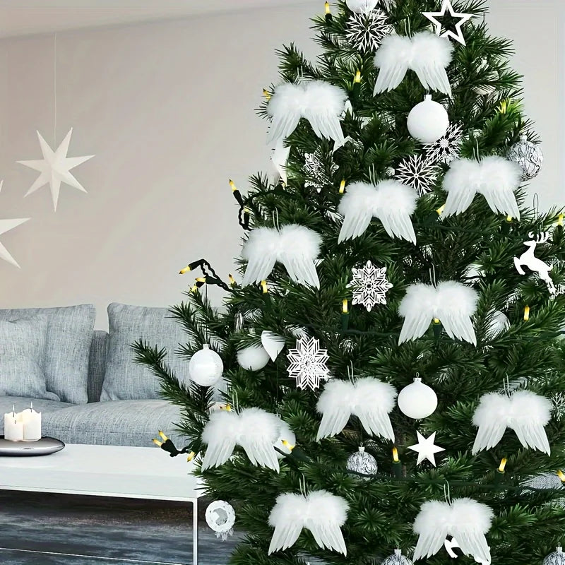 10 White Angel Wings Christmas Tree Ornaments | Feather Design Christmas Tree Ornaments Axl