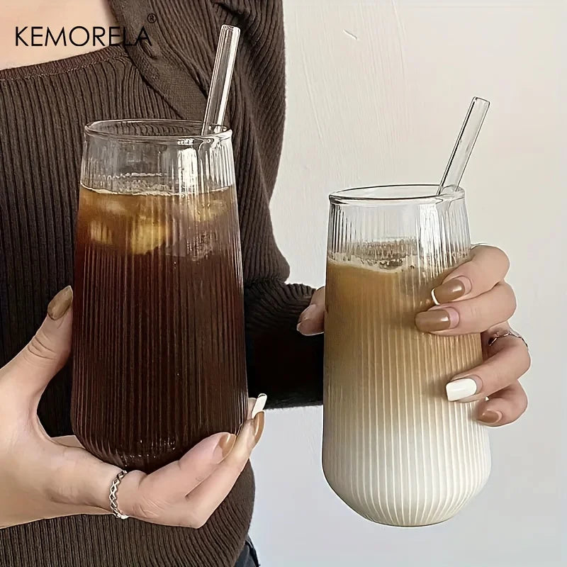 KEMORELA Ribbed Glass Tumblers Set 4/6 Pcs | Heat-Resistant Cups Glass Tumbler Set Axl