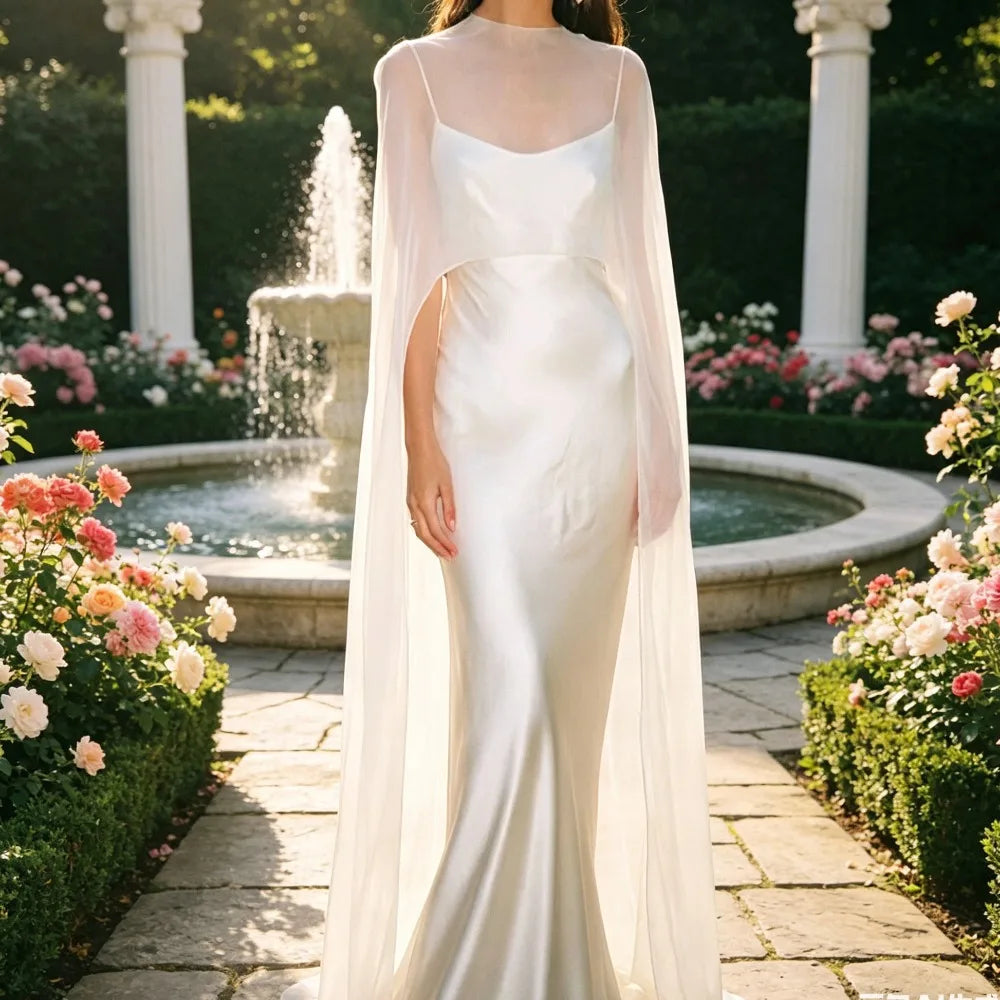 Boho Sheer Mesh Cape Hi-Low Party Cover-Up Shawl Cloak Sheer Mesh Cape Axl White One Size
