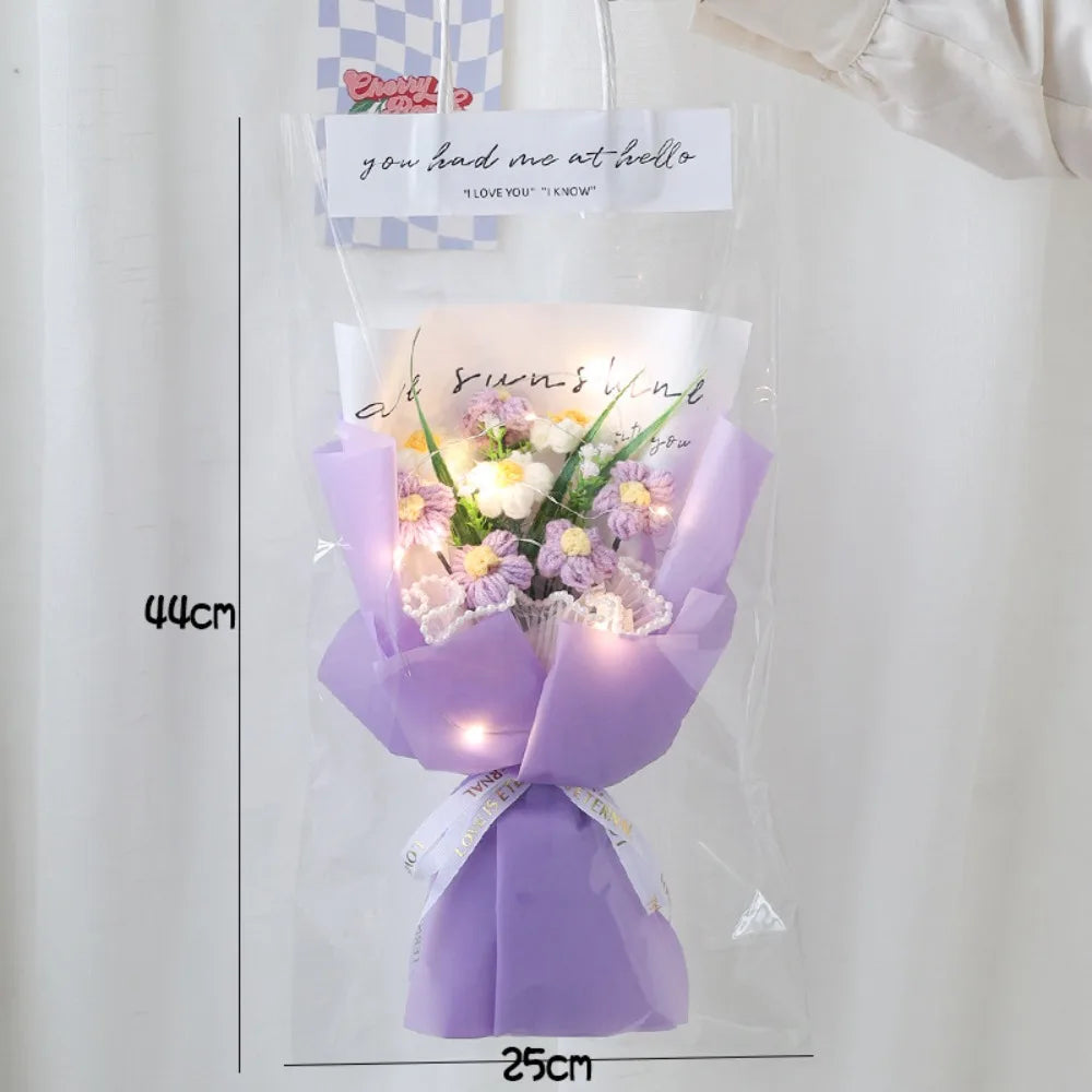 Hand Knitted Crochet Flower Bouquet with LED Lights – Eternal Artificial Flower Bouquet Axl