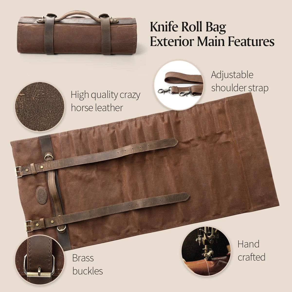 XINZUO Canvas Chef Knife Roll Bag – 12 Pockets + 2 Zipper Bags Knife Roll Bag Axl