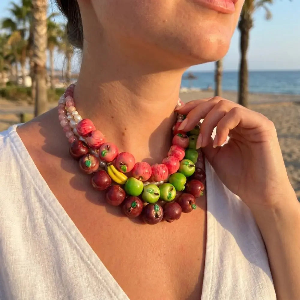Layered Fruit Bead Necklace & Bracelet – Colorful Choker Bead Choker Necklace Axl