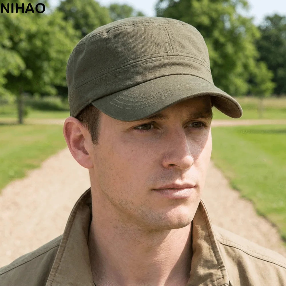 Adjustable Flat Top Cap – Breathable Cotton Sun Hat Unisex Flat Top Cap Axl
