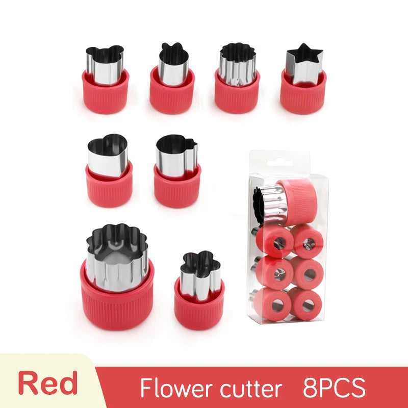 Stainless Steel Cookie & Fruit Cutter Mold Set – Flower Shapes Cookie Cutter Set Axl 8pcs-Red