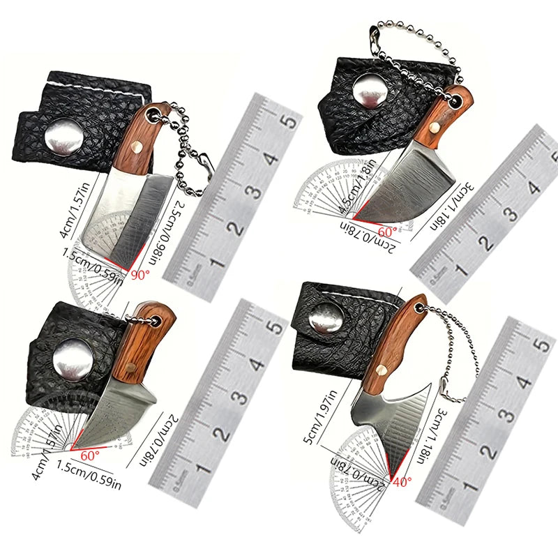 4-Piece EDC Keychain Pocket Knife Set – Steel & Wood Handle EDC Pocket Knife Set Axl