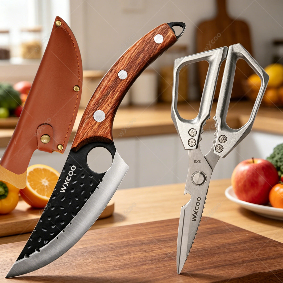 WXCOO Stainless Steel Meat Cleaver & Boning Knife Set Kitchen Knife Set Axl 2PCS