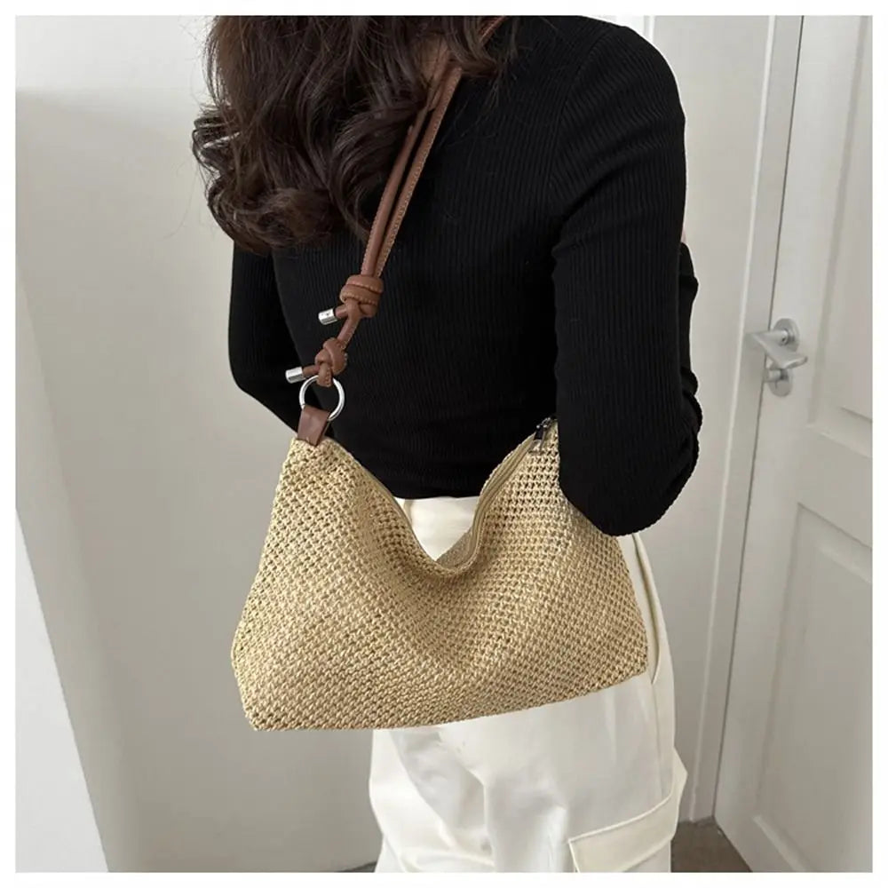 Women's Handmade Woven Straw Tote Bag – Rattan Beach Shoulder Bag Woven Tote Bag Axl