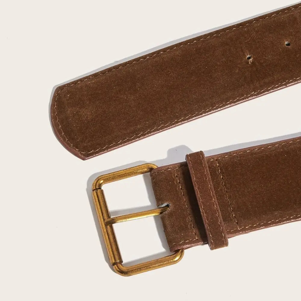 Women's Wide PU Leather Belt – Suede Pin Buckle Waistband Women's Fashion Belt Axl