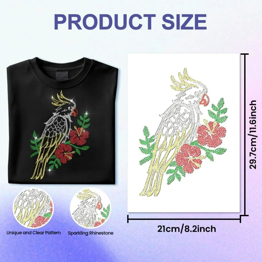 Large Rhinestone Parrot Iron-On Patch – 11.6" Sequin Appliqué Iron-On Patch Axl