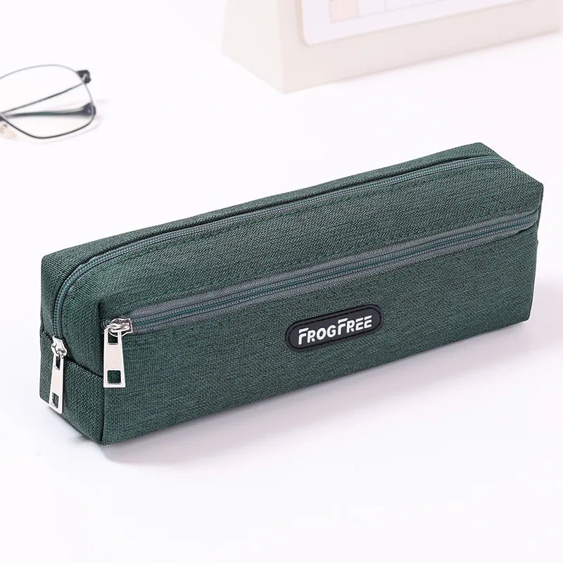Canvas Pencil Case with Zipper – Solid Color Pen Storage Bag Canvas Pencil Case Axl Green