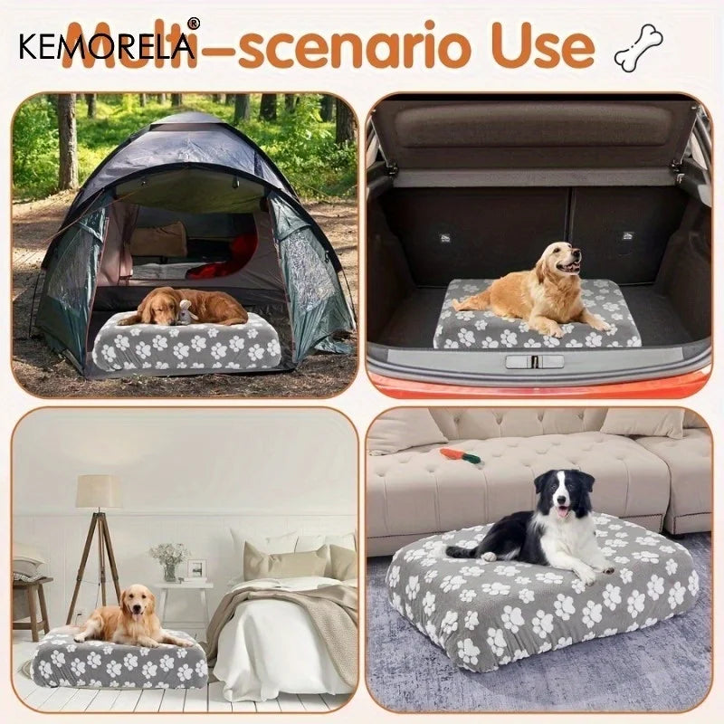 KEMORELA Plush Dog Bed Cover | Cartoon Footprints S–XL Dog Bed Cover Axl