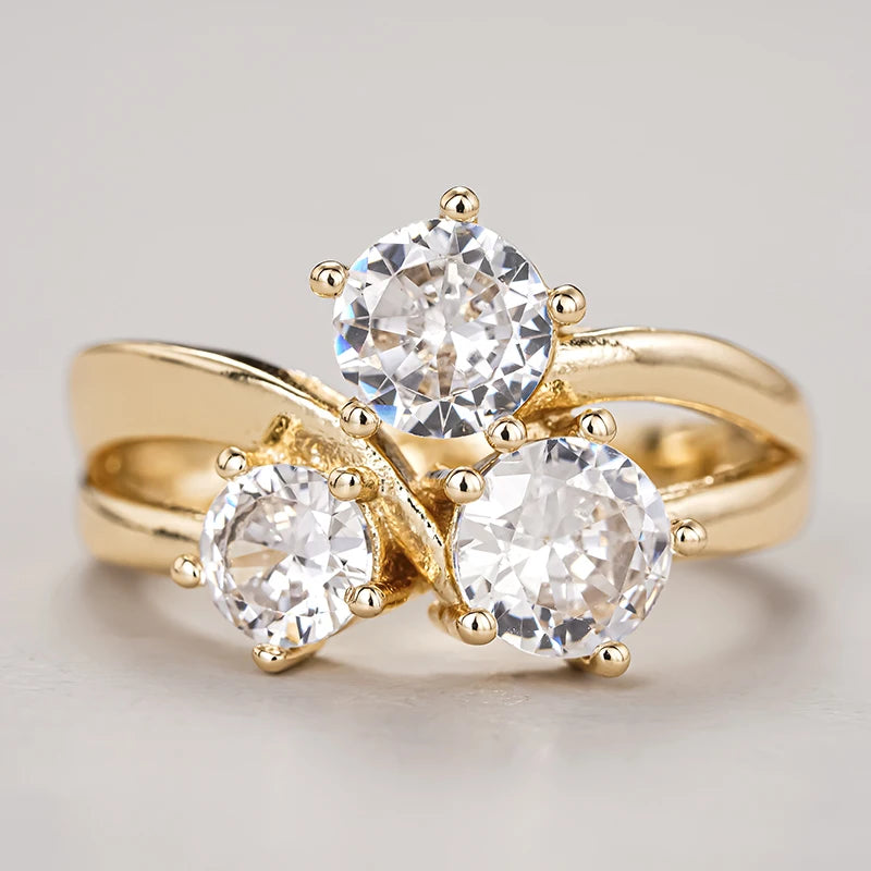 Huitan Triple CZ Women's Ring | Sparkling Wedding & Engagement Band CZ Fashion Ring Axl