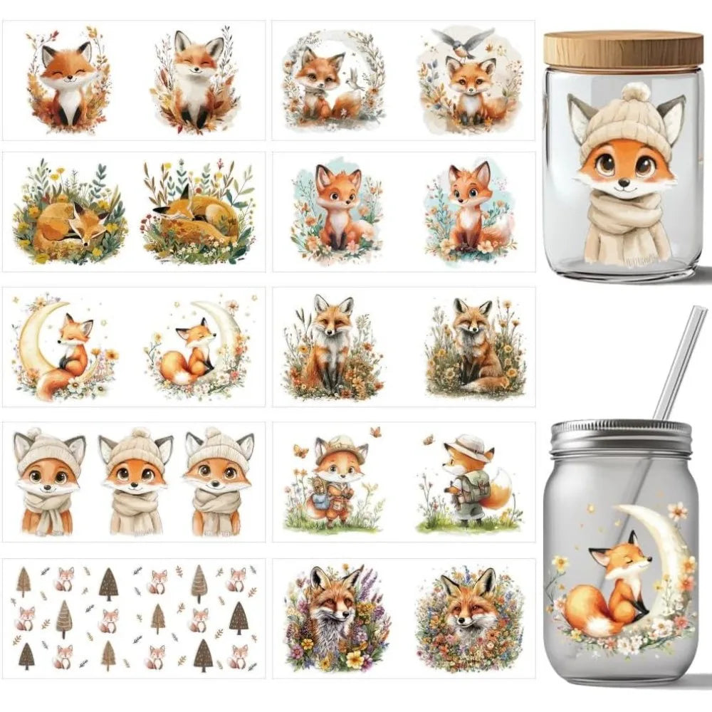 10 Pcs Fox UV DTF Transfer Stickers – Waterproof Cup Decals Transfer Sticker Pack Axl AECH04-19336