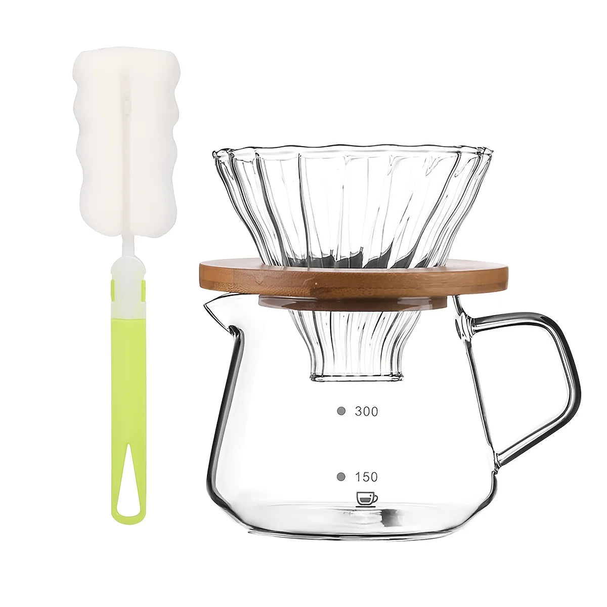 Pour Over Coffee Maker Set – Borosilicate Glass Dripper & Carafe Pour Over Coffee Set Axl 300mL