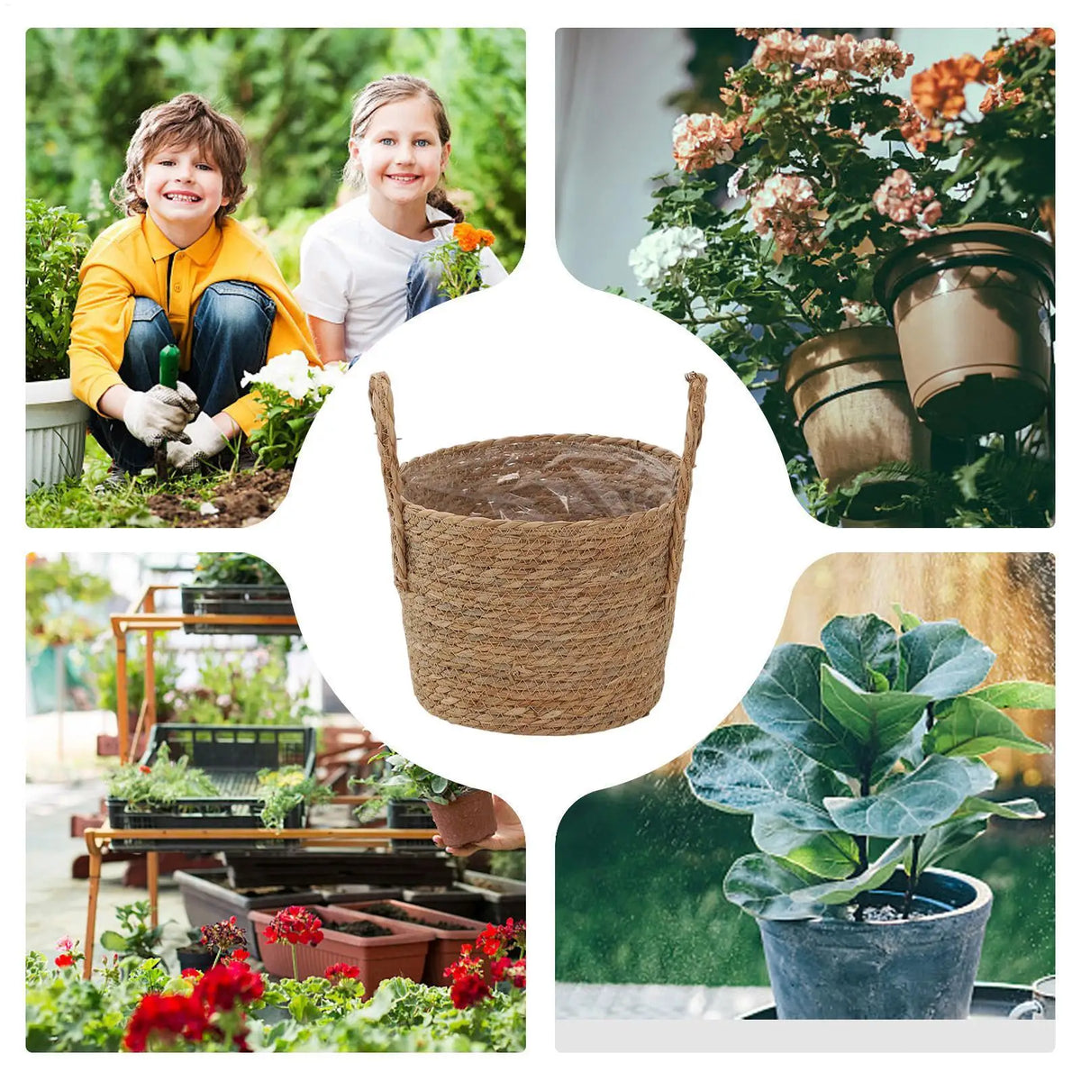 Woven Seagrass Plant Basket with Handle | Indoor & Outdoor Woven Plant Basket Axl Default Title