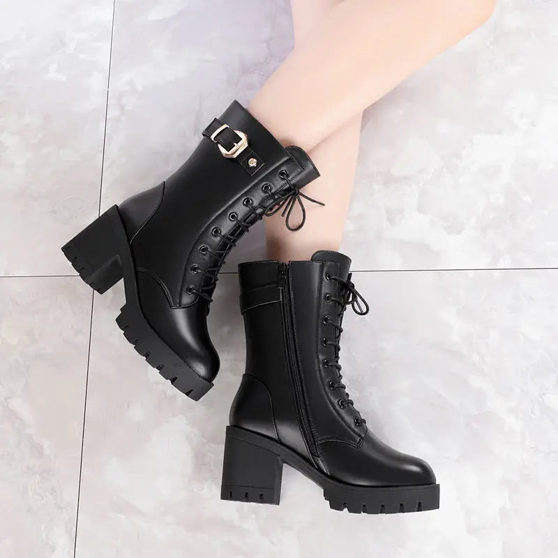 Women's Winter Ankle Boots – Suede Block Heel Zip Booties Women's Ankle Boots Axl