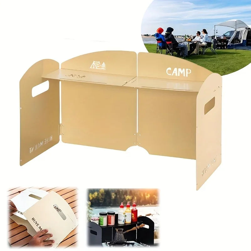 4-Sided Camping Windbreak Screen | Foldable with Spice Shelf Camping Wind Shield Axl Khaki