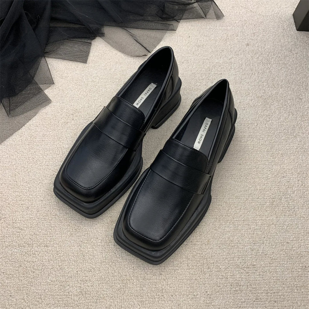 Women's British Retro Square Toe Slip-On Loafer Pumps Women's Loafer Pumps Axl matte black 38