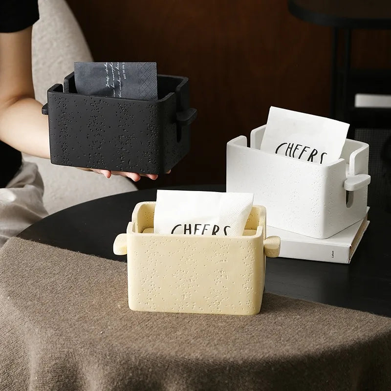 Luxury Stone Texture Tissue Box – Vintage Porcelain Napkin Case Decorative Tissue Box Axl