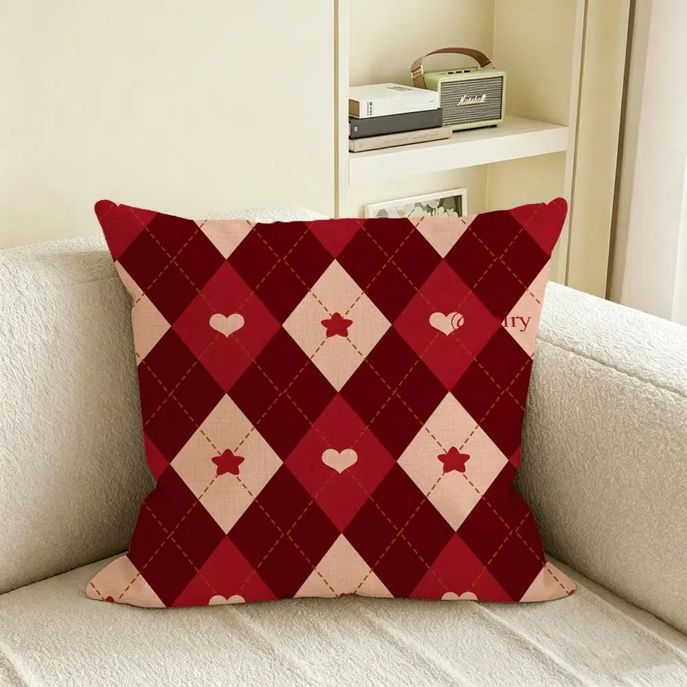 Natural Linen Cushion Cover – Rhombus & Lattice Print | 6 Sizes Linen Cushion Cover Axl White3 30X30cm