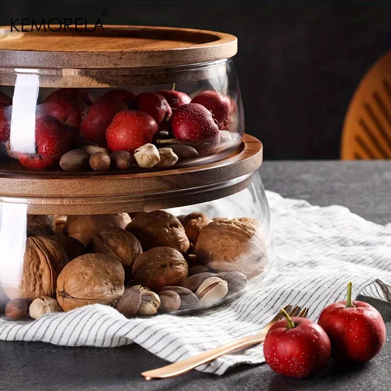 KEMORELA Glass Storage Jar with Wooden Lid | Kitchen Organizer Glass Storage Jar Axl