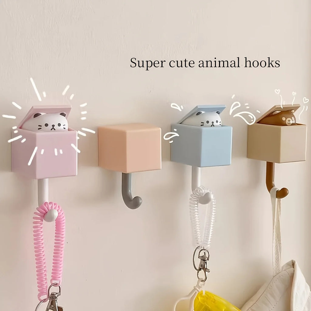 Cute Cat Wall Hooks – 4/6 Pack Traceless Retractable Hook Set Wall Hook Set Axl