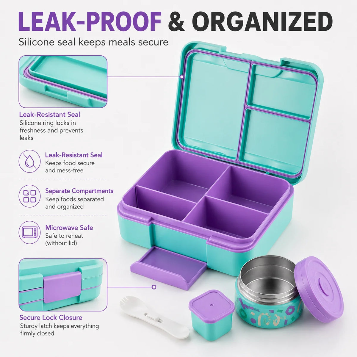 Kids Bento Lunch Box with Insulated Thermos Food Jar Kids Bento Lunch Box Axl