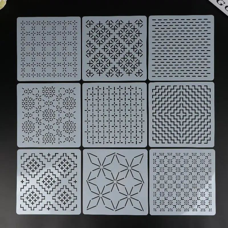 Sashiko Embroidery Stencils 9/32Pcs – Geometric PET Templates Embroidery Stencil Set Axl