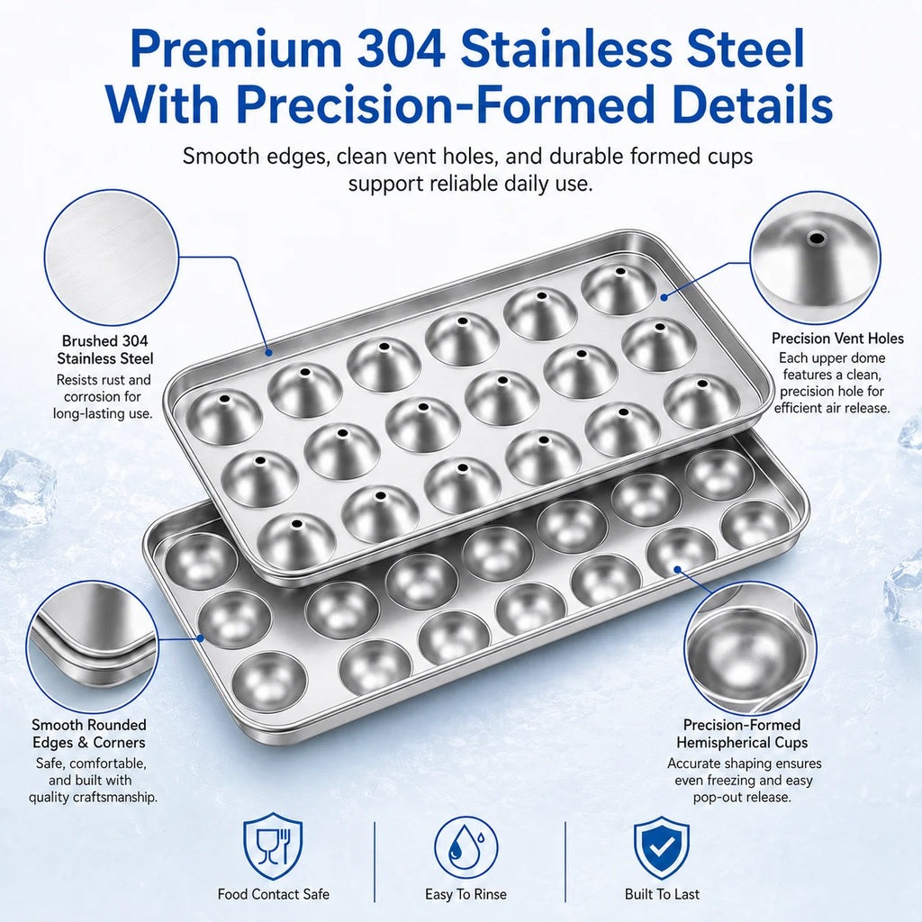 304 Stainless Steel Ice Sphere Maker – 18-Grid Round Ice Tray Ice Sphere Maker Axl