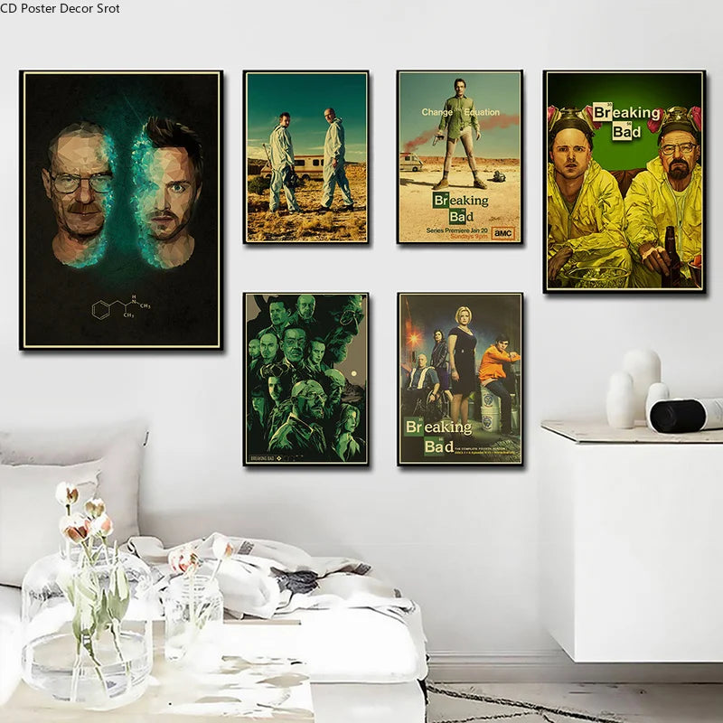 Breaking Bad Retro Kraft Paper Poster | Vintage TV Wall Art Retro Wall Poster Axl