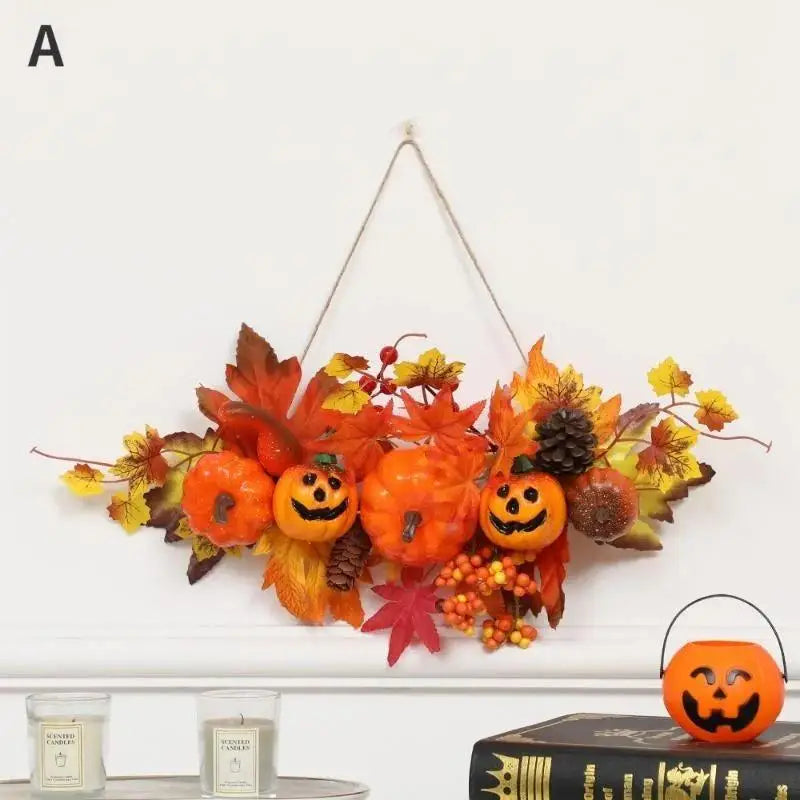 Halloween Maple Leaf & Pumpkin Wall Hanging Fall Decoration Halloween Wall Decor Axl A