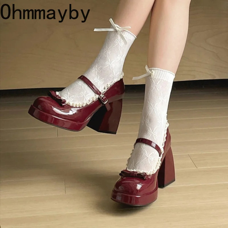 Women's Y2K Mary Jane Heels – Butterfly-Knot Black Pumps Mary Jane Pumps Axl