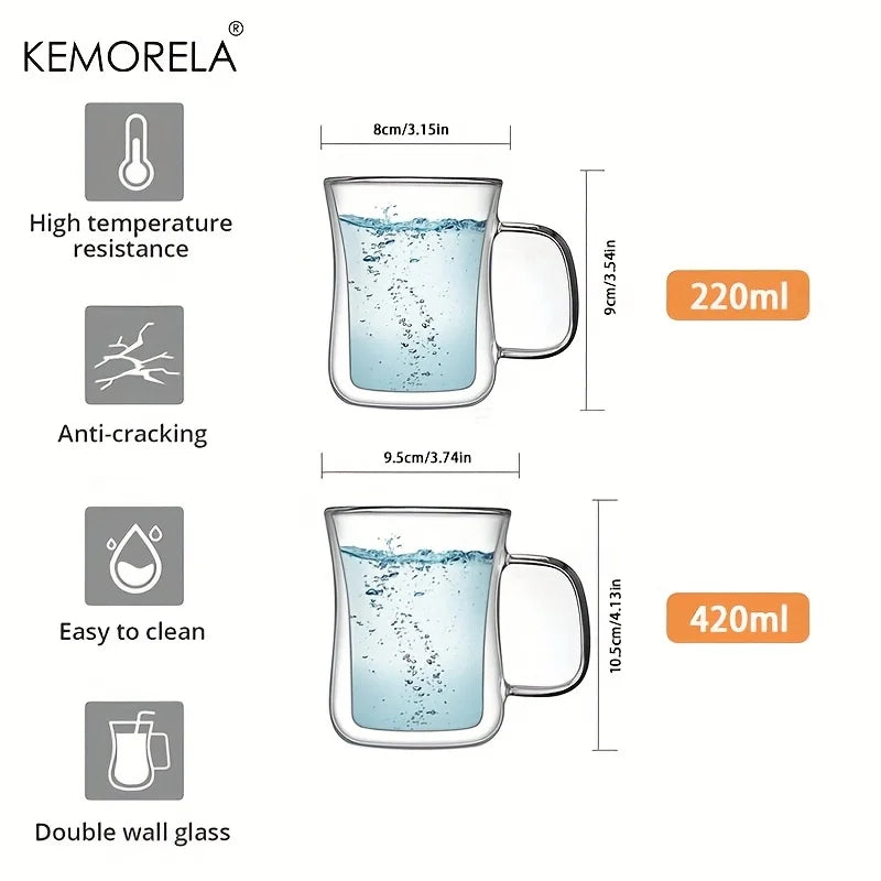 Double Wall Borosilicate Glass with Handle | 220/420ml Coffee Cup Insulated Coffee Glass Axl