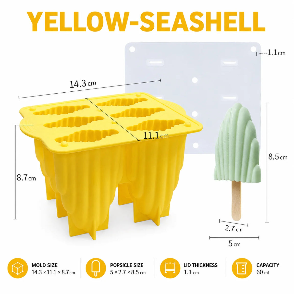 Silicone Popsicle Molds – 3D Spiral & Shell Ice Pop Maker Ice Pop Mold Axl Yellow-Seashell