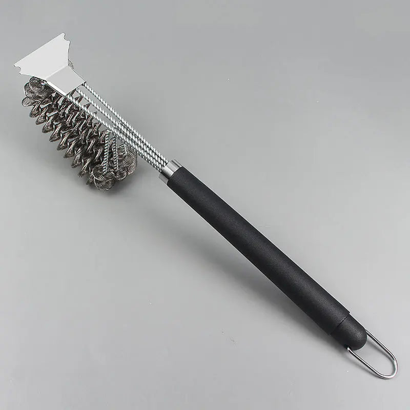 Steel Wire BBQ Grill Cleaning Brush – Heavy-Duty Scrubber BBQ Grill Brush Axl 3headed steel strip