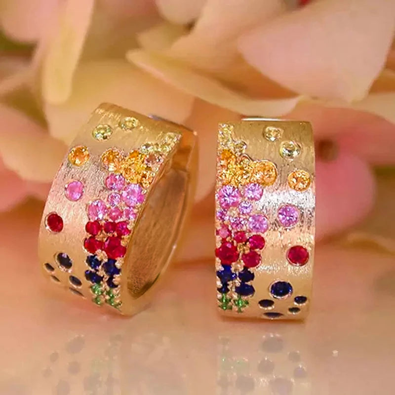 Huitan Colorful CZ Hoop Earrings – Gold Tone Women's Fashion CZ Hoop Earrings Axl