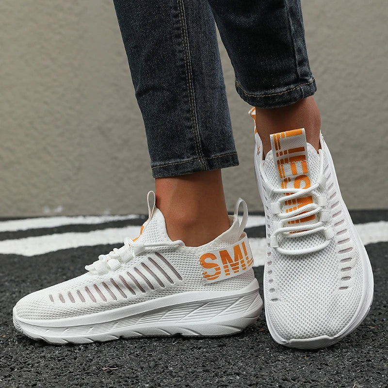 Women's Platform Sneakers – Breathable Mesh Walking Shoes Platform Sneakers Axl 40 White