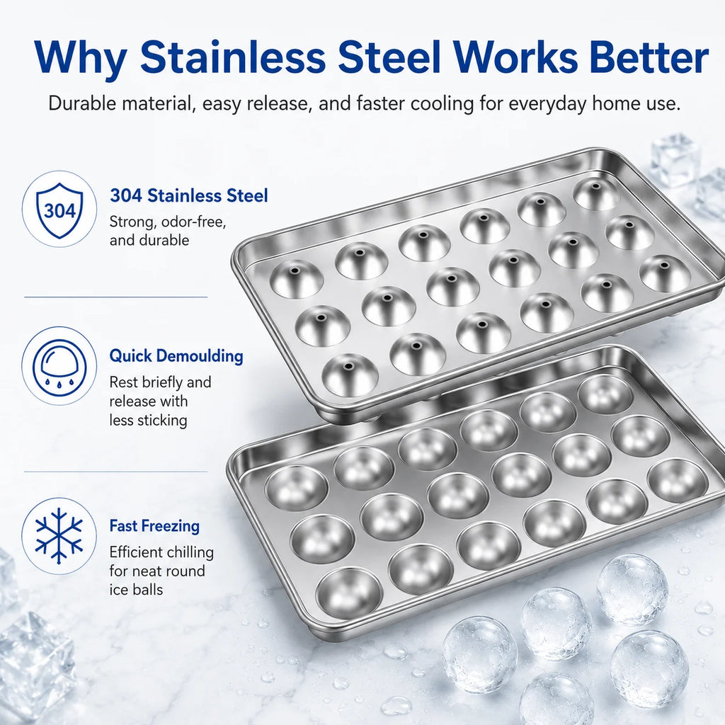 304 Stainless Steel Ice Sphere Maker – 18-Grid Round Ice Tray Ice Sphere Maker Axl
