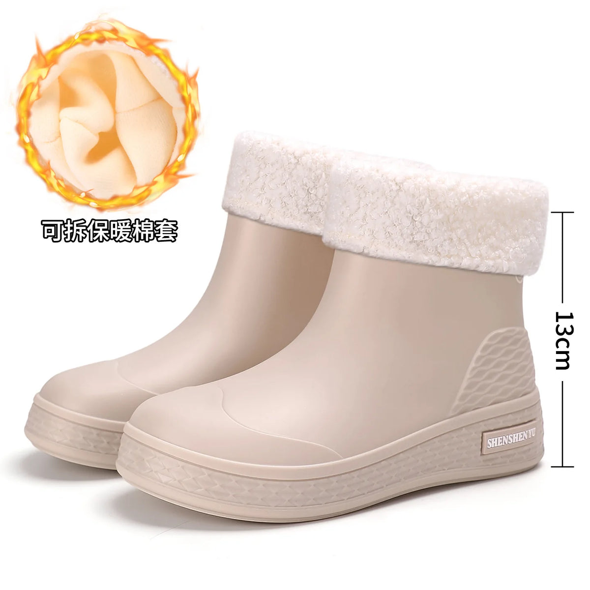Women's Mid-Calf Rain Boots – Anti-Slip Lined Water Shoes Women's Rain Boots Axl 36 Short white cotton