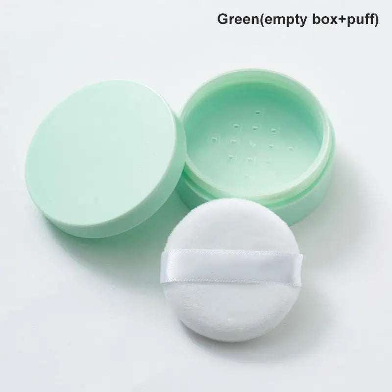 5g Refillable Loose Powder Jar with Puff & Sifter Lid Powder Jar Container Axl Green box with puff