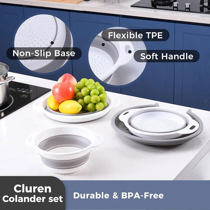 Foldable Colander Strainer Set & Self-Draining Base | 3/4 PCS Colander Strainer Set Axl